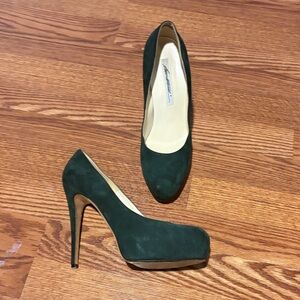 Brian Atwood Women’s Dark Green Suede Platform High Heels
